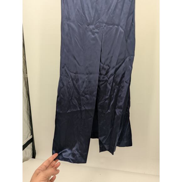 Navy Satin Beaded Halter Evening Gown Open Back Formal Maxi Dress Size 6 - Picture 9 of 9